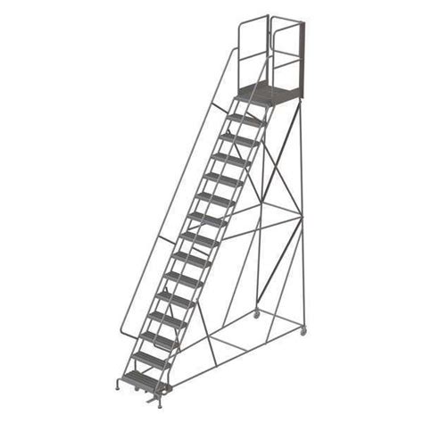 Tri-Arc 192 in H Steel Rolling Ladder, 15 Steps, 450 lb Load Capacity ...