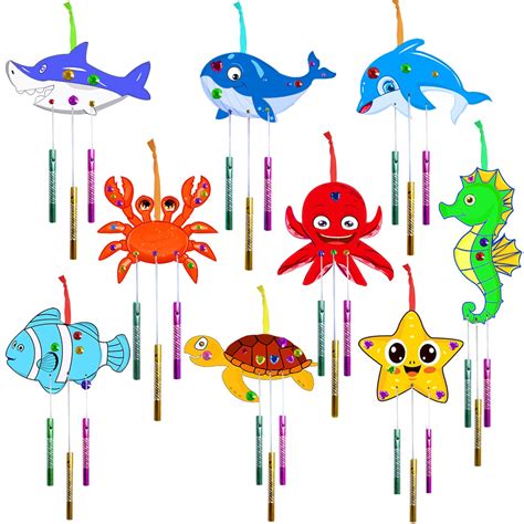 Buy 9 Pack Wind Chime Kit for Kids Make Your Own Sea Animals Wind Chime ...