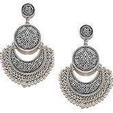 YouBella Jewellery Earrings for Women Afghani Oxidised Silver Jhumka ...