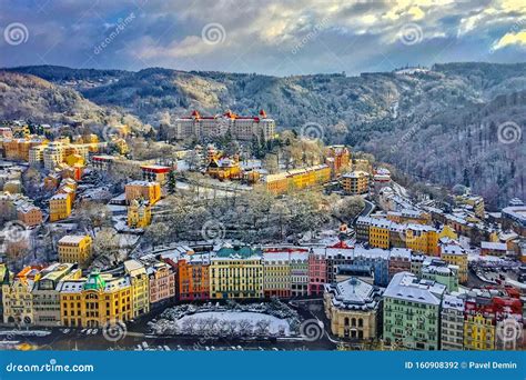 Panorama of Karlovy Vary Town at Winter, Czech Republic Stock Photo ...