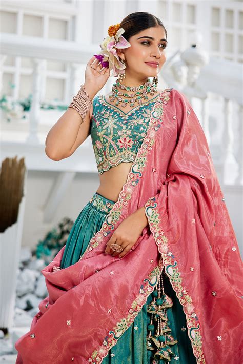 Sea Green colour Satin Sequins embroidery Lehenga choli & Dupatta ...