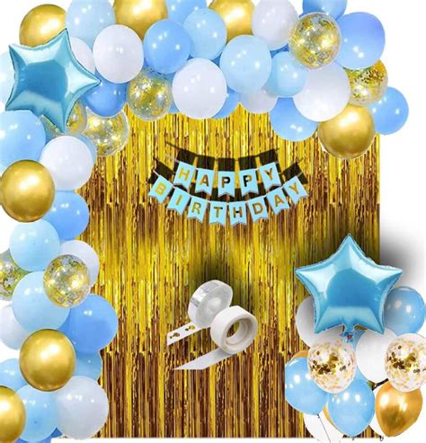 GAELICX Happy Birthday Decoration Kit Light Blue Golden White Birthday ...