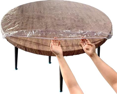 Amazon.com: LIBERECOO Clear Round Fitted Vinyl Tablecloth for 57-65 ...