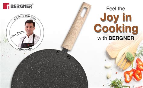 Buy BERGNER Earth Black Non-Stick 26 cm Concave Tawa, Wooden Finish ...
