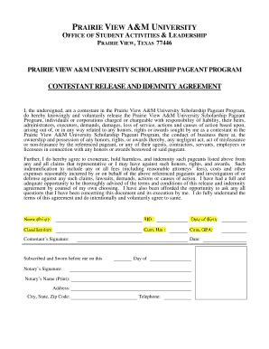 Contestant Release & I Agreement - Prairie View A&M University - Pvamu ...