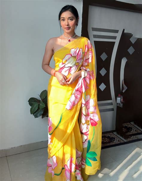 Yellow Soft Organza Ready To Wear Saree With Printed Work – Sareewave