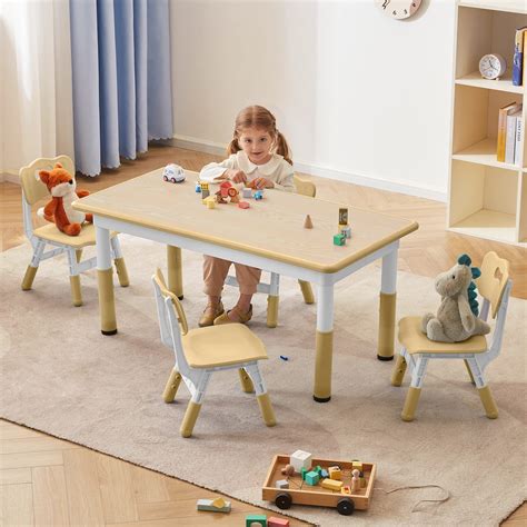 Amazon.com: DOREROOM Toddler Table and Chairs Set for 4, 47.2''L x 23.6 ...