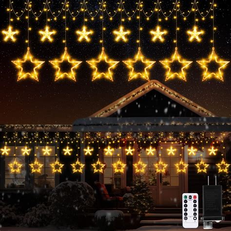 Baquler Christmas Icicle String Lights with 12 Drops 203 LED Large Star ...