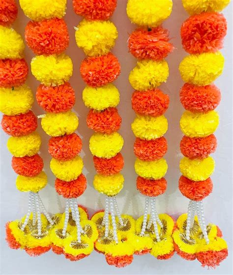 Buy SPHINX Artificial Marigold Fluffy Flowers with Gota and Off-White ...
