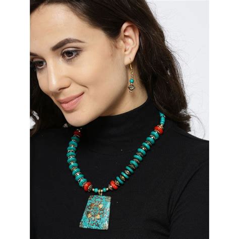 Buy Prita Gold-Plated Beaded Jewellery Set In Blue And Red Color Online