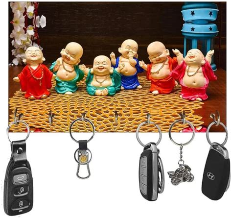 CHRONIKLE Elegant Wooden Laughing Buddha Home/Office Décor 7 Hooks Wall ...