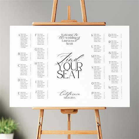 Alphabetical Wedding Seating Chart, Landscape Seating Chart Sign ...