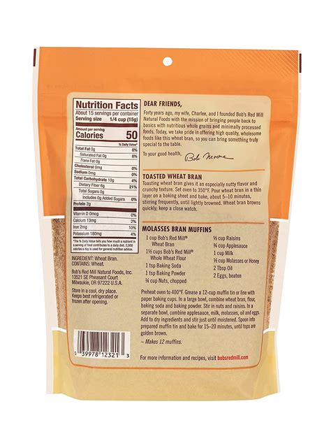 Bob's Red Mill Wheat Bran - 16 Oz (1 lb) - High Fiber & Nutrient-Rich ...