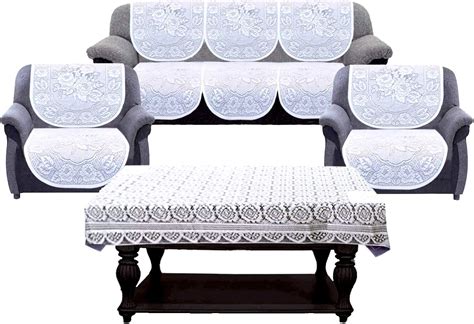 Kuber Industries Self Cotton 7 Piece 5 Seater Sofa Cover with Center ...