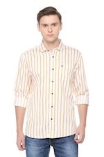 Buy Men White Regular Fit Stripe Full Sleeves Casual Shirts Online ...