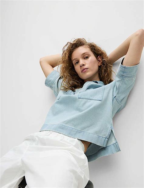 Buy Lyocell Denim Oversized Crop Shirt at Marks & Spencer