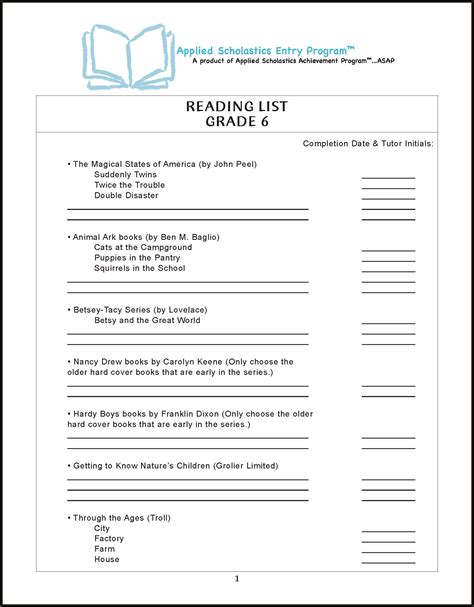 Reading List Grade 6 - Applied Scholastics Online