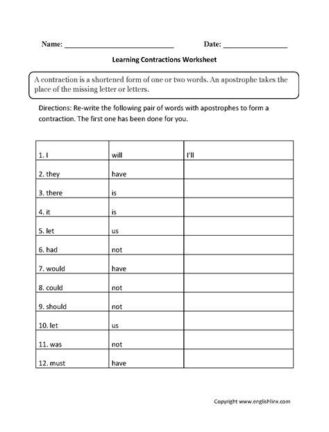 Englishlinx.com | Contractions Worksheets