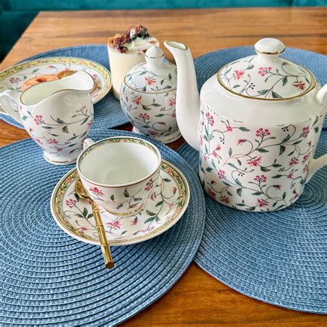 Blush Pink & Charm 15 piece Tea Set - 6 Cups & 6 Saucer, 1 Kettle, 1 M ...