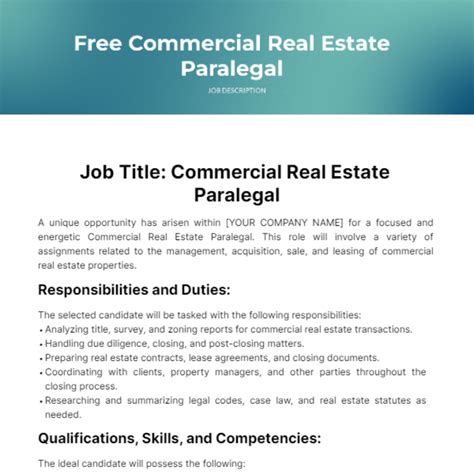 Free Commercial Real Estate Paralegal Job Description Template to Edit ...