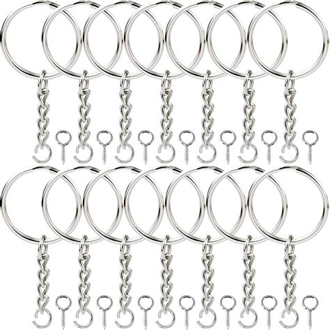 Onwon 100 Pieces Metal Split Key Ring 1 Inch / 25mm with Chain and Open ...
