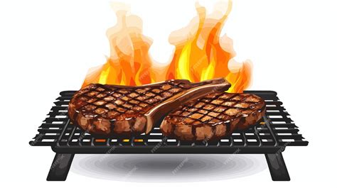 Sizzling Steak on Grill with Open Flame Vector Illustration | Premium ...