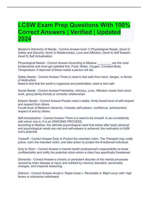 LCSW Exam Prep Questions With 100% Correct Answers | Verified | Updated ...