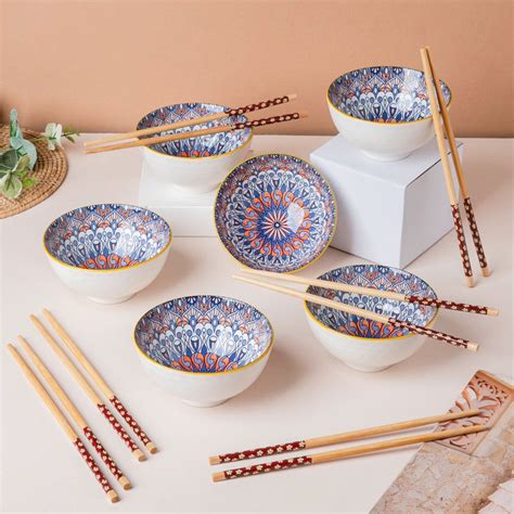Mandala Snacking Bowl And Chopstick Oceanic Blue Set Of 6 Online ...