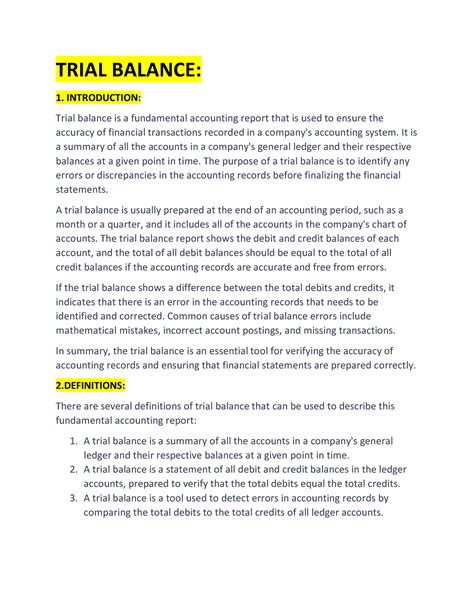 Trial Balance AND HOW TO Prepare Trial Balance - TRIAL BALANCE: 1 ...