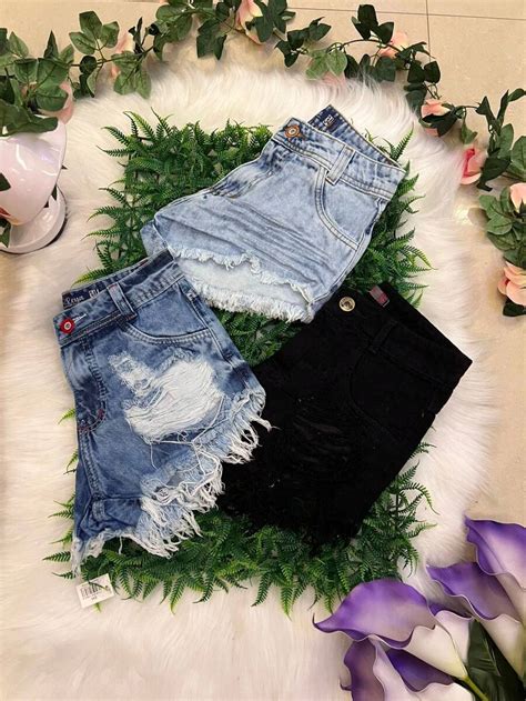 REED KIT 2 PEÇA Short jeans feminina entre 3 cores, aleatório 2 peça ...
