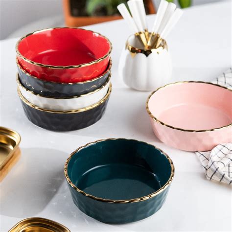 Hammered Textured Gold Rim Salad Bowl (Set of 2) – The June Shop