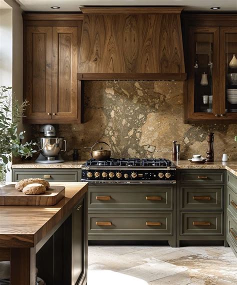 Dream Kitchen with Green Cabinets and Marble Backsplash