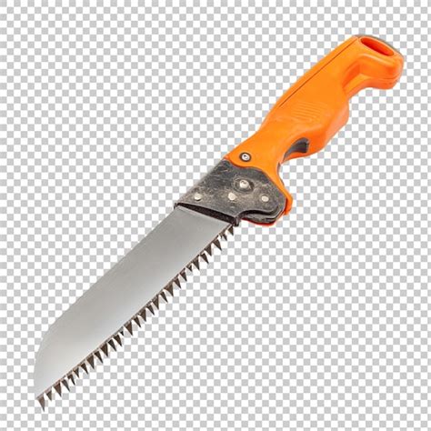 Orange handled serrated knife for cutting branches | Premium PSD