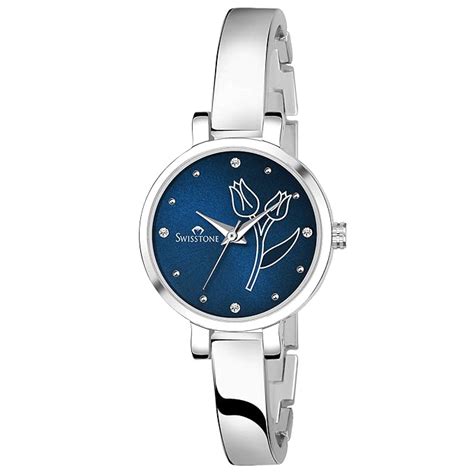 SWISSTONE Analog Stainless Steel Silver Plated Women's Watch (Blue Dial ...