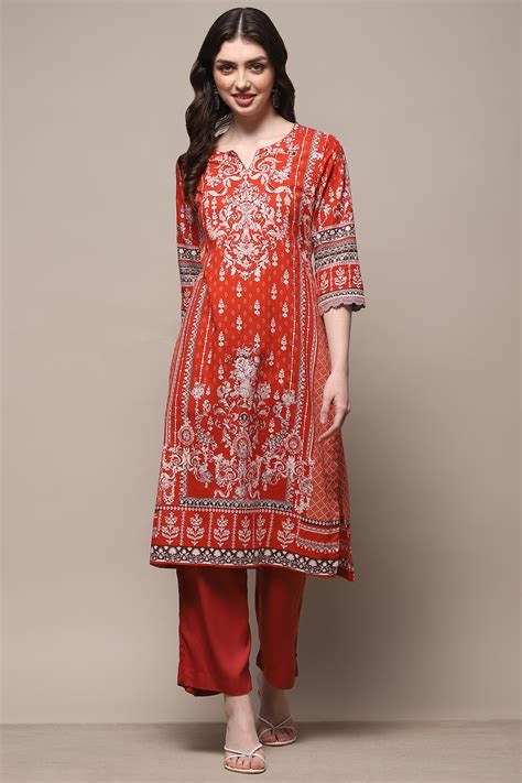 Pink Cotton Straight Kurta at Biba India