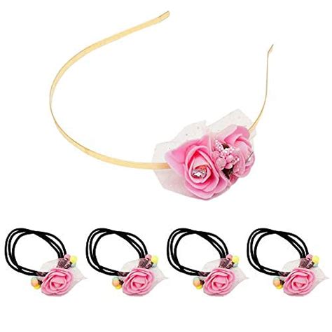 Eyesphilic Metallic Floral Hair Band with 4 Floral Rubber Bands for ...