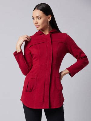 Buy DOLCE CRUDO Women Maroon Hooded Full Sleeve Solid Hooded Longline ...