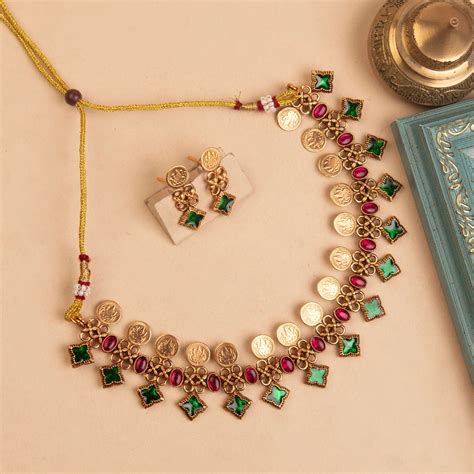 Gold -Toned Kaasu X Palakka Choker Necklace 1181 – URVASI LADIES NOVELTIES