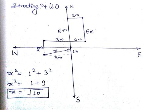 Jeena goes 6 steps (1 step=1 m) North,2 steps East,5 steps South,5 ...