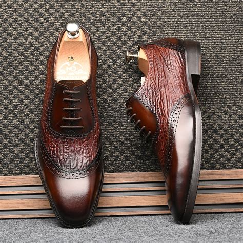 Premium Brown Textured Leather Oxford Brogues for Men