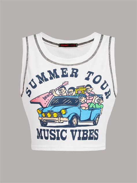 GOLDENLINE Car Letter Graphic Top-Stitching Tank Top, School | SHEIN USA