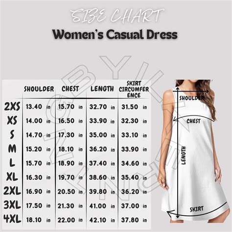 Casual Dress Size Chart | Size Chart for Women's Casual Dress (AOP ...