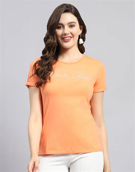Buy Women Orange Solid Round Neck Half Sleeve Top Online in India ...