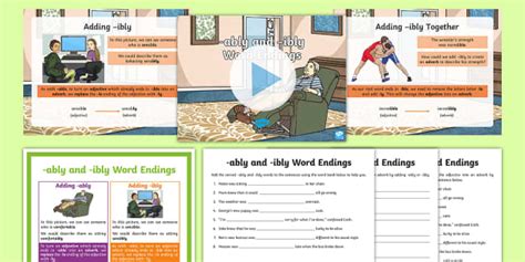 -ably and -ibly Word Endings Activity Pack (teacher made)