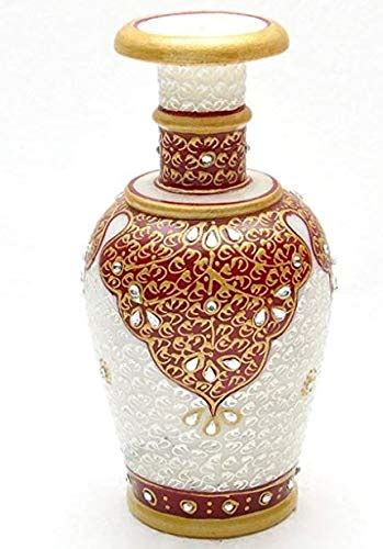 Buy DNM Creation Marble Home Decor Flower Vase Pot Kundan Meenakari ...