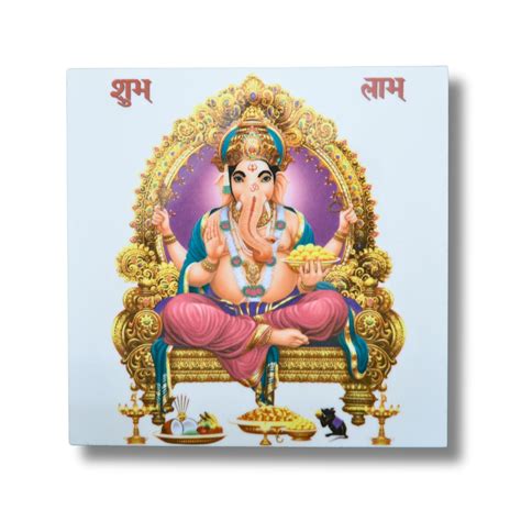 KRAFTORY369 Ganesh Shubh Labh God Picture Ceramic Pottery Tiles (6 x 6 ...