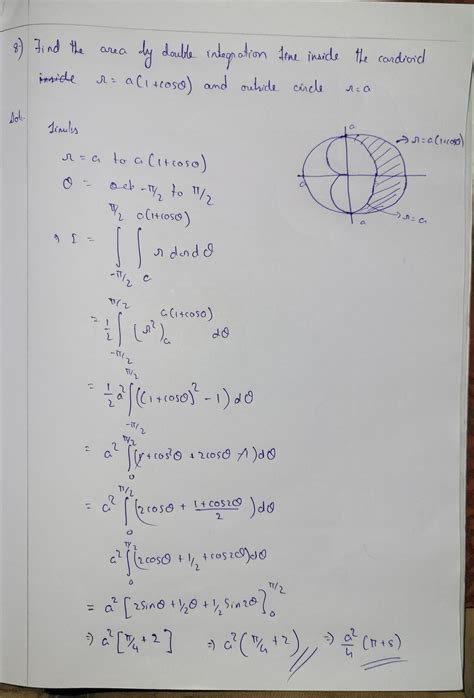 Find by double integration, the area lying inside the cardioid r = a(1 ...