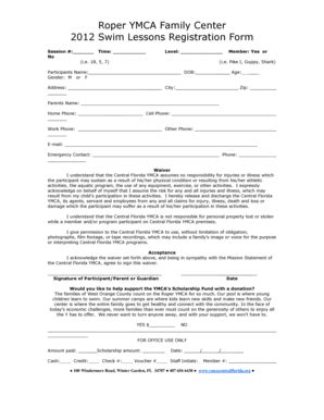 Fillable Online Final 2012 registration form - YMCA Central Florida Fax ...