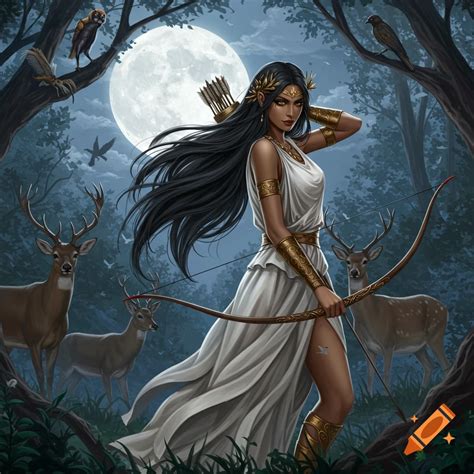 Artistic Depiction of Artemis, Greek Goddess of Hunt and Wilderness ...