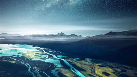 Download wallpaper 1920x1080 bay, starry sky, mountains, fjord full hd ...